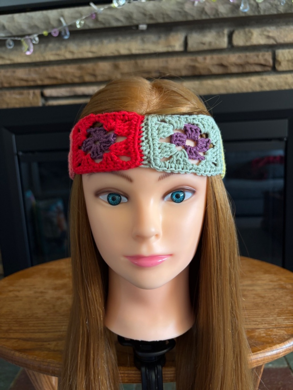 Handmade Headband Crochet Floral Patchwork Headband in Yellow, Red, Pink & Gray